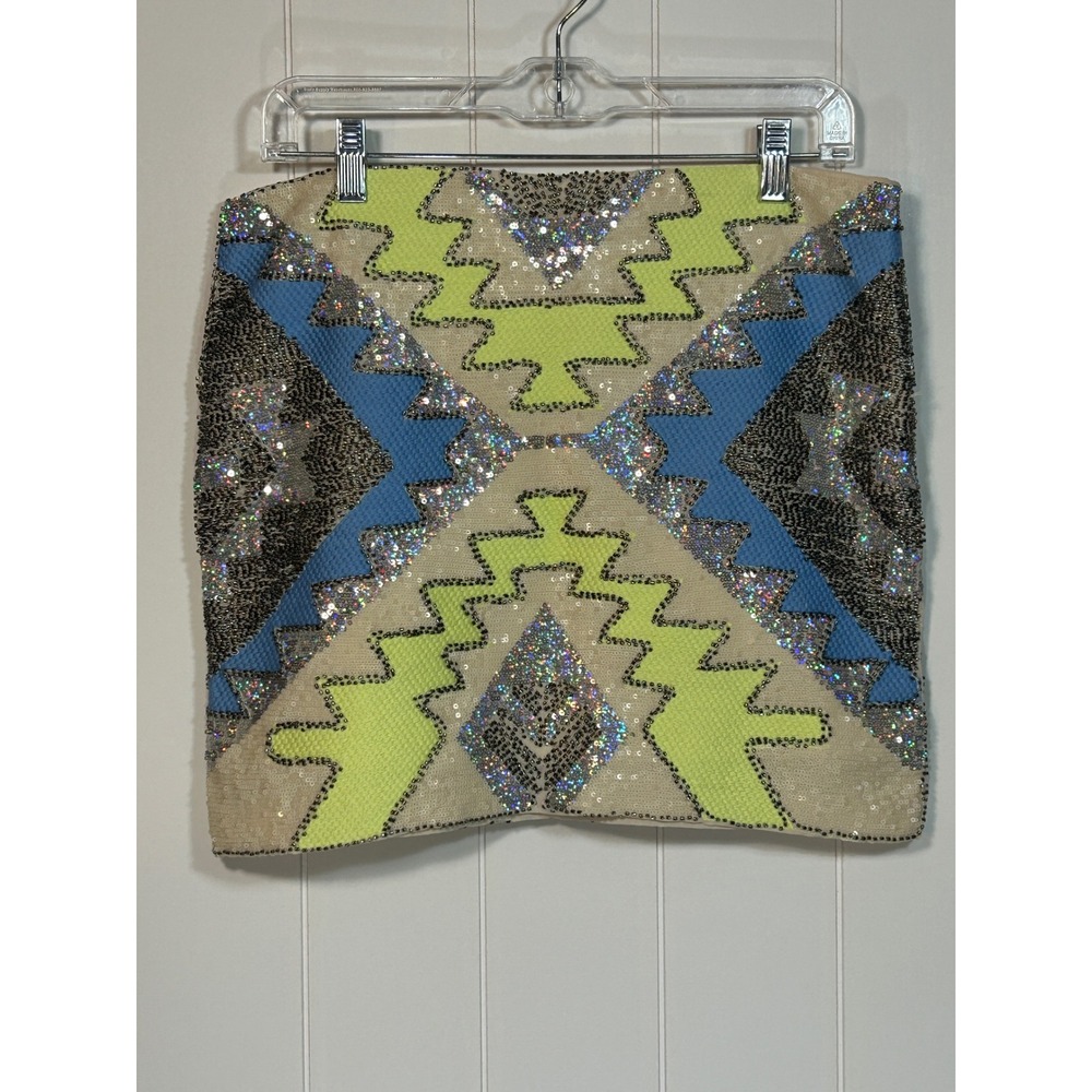 English Rose Sequin Mini Skirt Party Festival Aztec Geometric Size L